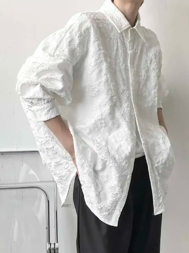 RBB Women's Crumpled Jacquard Shirt – Loose Fit Batwing Sleeve Casual Top