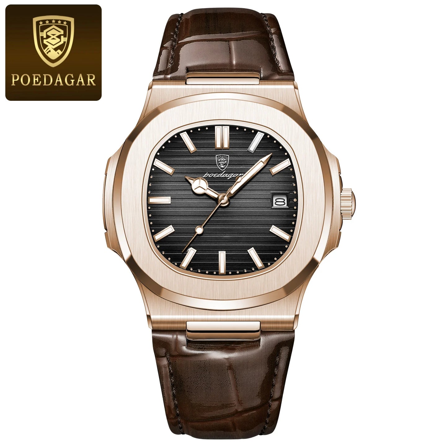 RBB Luxury Square Men’s Quartz Watch – Waterproof, Luminous, Leather Strap, Date Display + Gift Box