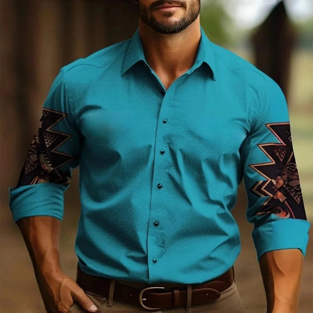 RBB Men’s Yellowstone Western Denim Shirt – Two-Tone Patchwork, Casual Long Sleeve