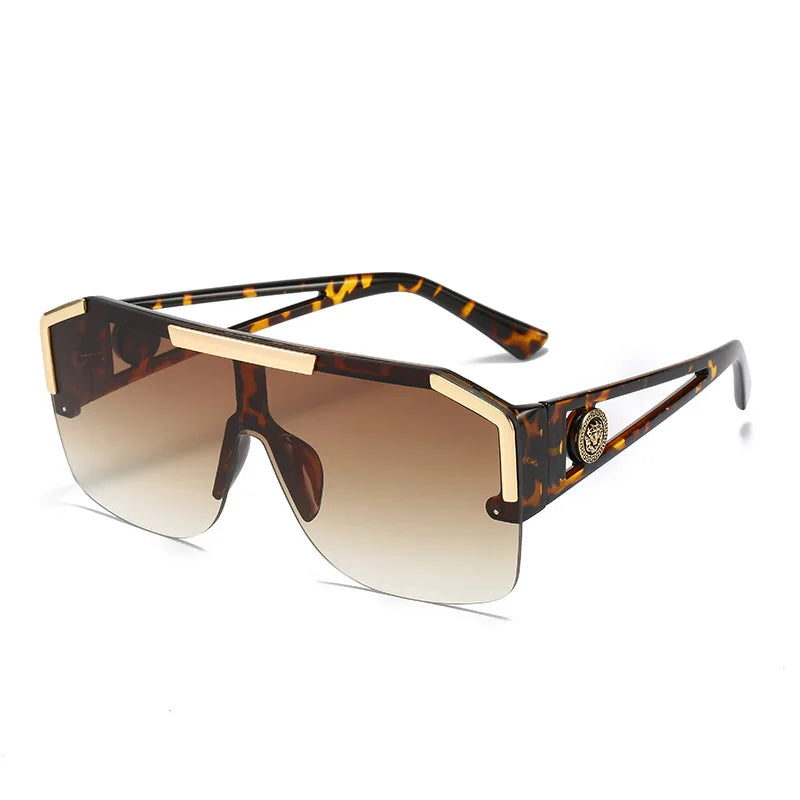 RBB Women's Flat Top One-Piece Sunglasses – Oversized Half Frame with Lion Head Detail | UV400 Big Sun Shades