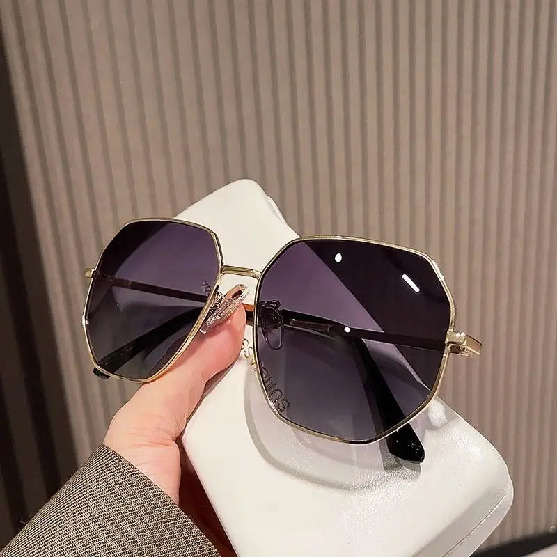 RBB Transparent Blue Polygonal Sunglasses – Large Frame Metal Driving Shades