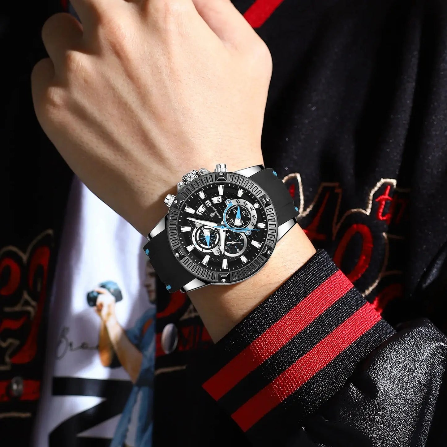 RBB Men's Sport Chronograph Watch – Silicone Strap, Waterproof, Luminous, Date Display