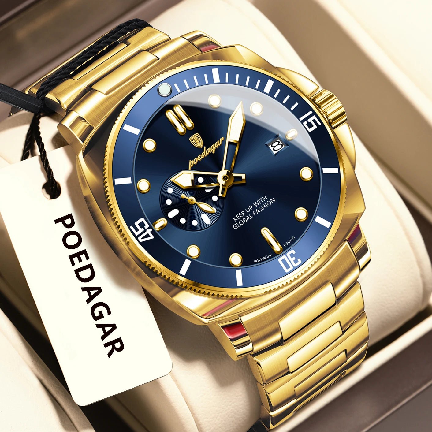 RBB Luxury Men's Quartz Watch – Stainless Steel, Waterproof, Luminous, Date Display, Business Style