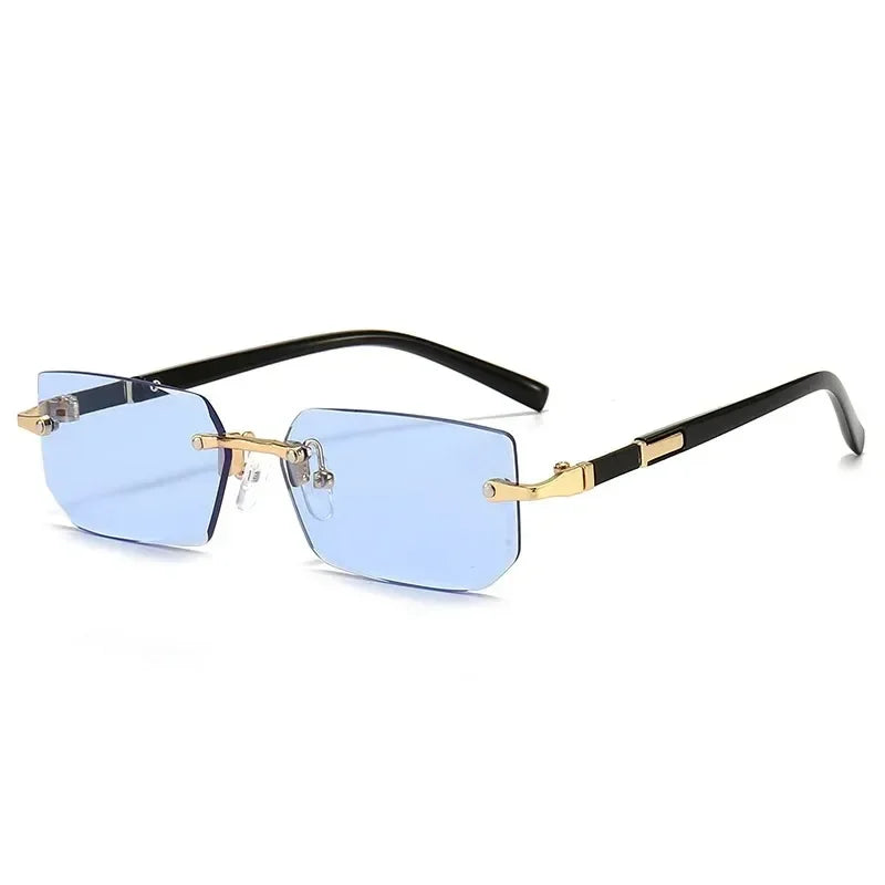 RBB Rimless Rectangle Sunglasses – Unisex Fashion Small Square Shades