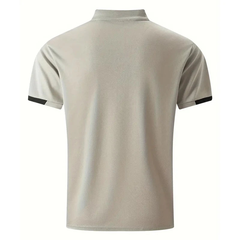 RBB Spring Summer Men’s Casual Stand Collar Golf Polo Shirt – Slim Fit, Short Sleeve, Letter Print