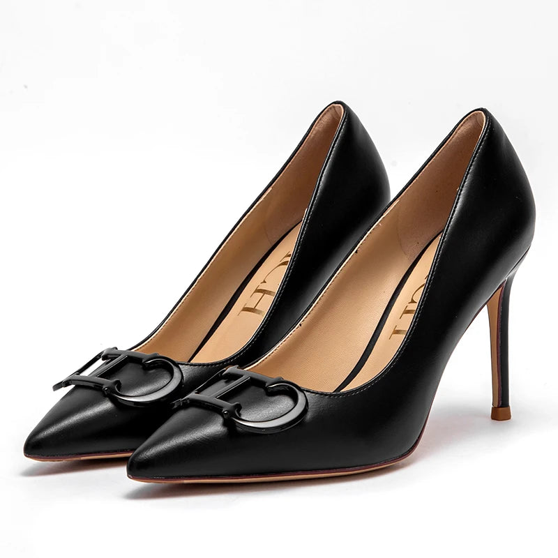 RBB Women’s 9cm High Heels – Pointed Toe with Metal Buckle