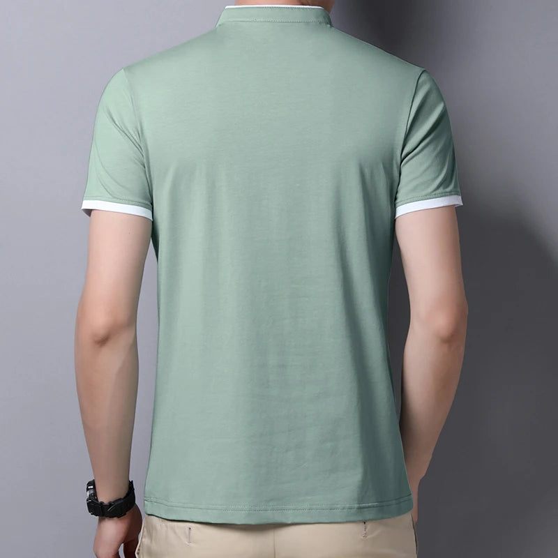 RBB 2025 Men’s Casual Fashion Stand-Up Collar Polo – Solid Color, Short Sleeve, Summer Versatile & Comfortable Top
