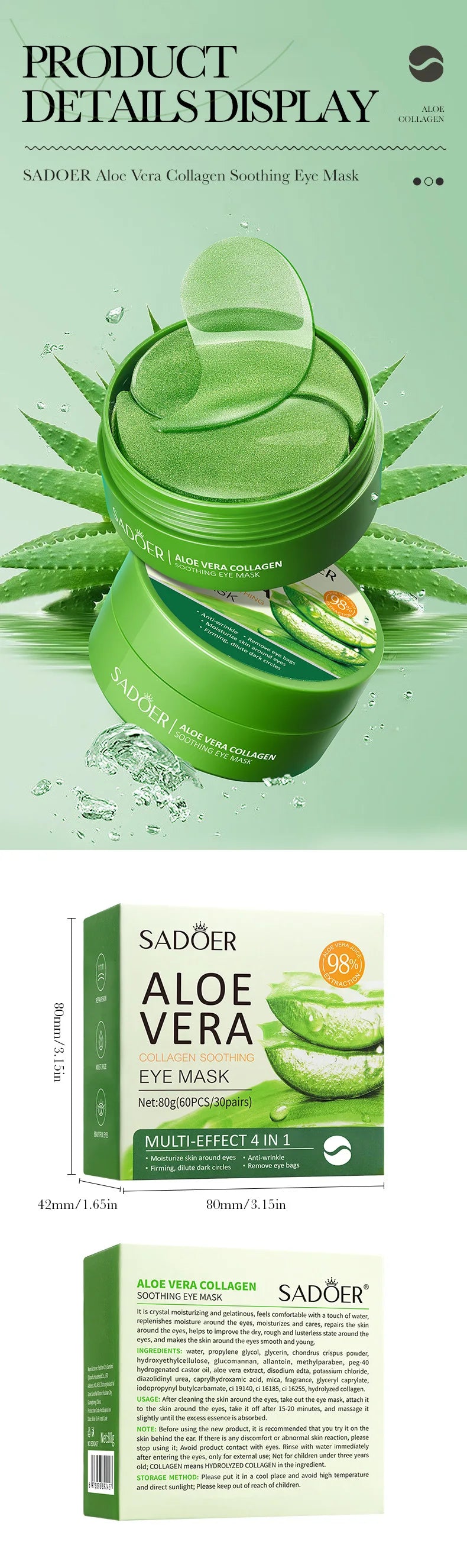 Collagen & Aloe Vera Eye Mask – 60pcs | Anti-Dark Circles & Eye Bag Treatment