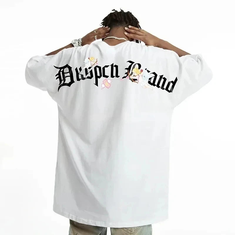 RBB Men's Large Size Cartoon Print Hip-Hop Streetwear Cotton Short Sleeve T-Shirt