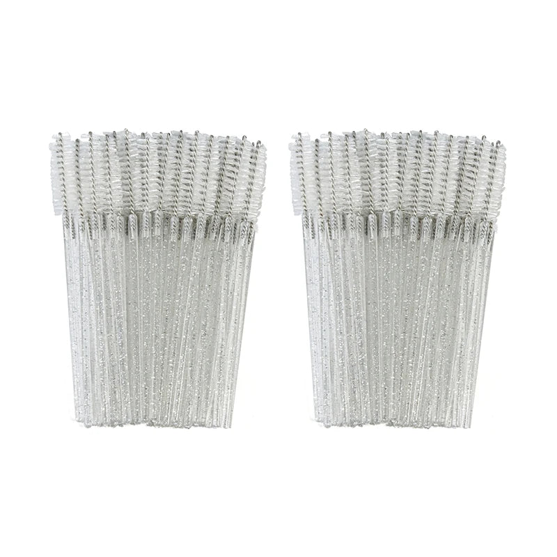 50Pcs Disposable Eyelash & Eyebrow Brushes – Soft Crystal Head Mascara Wands