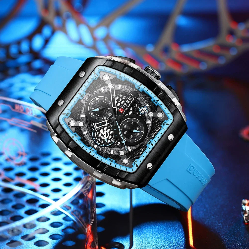 RBB Men's Luxury Square Chronograph Watch – Waterproof, Luminous, Date Display