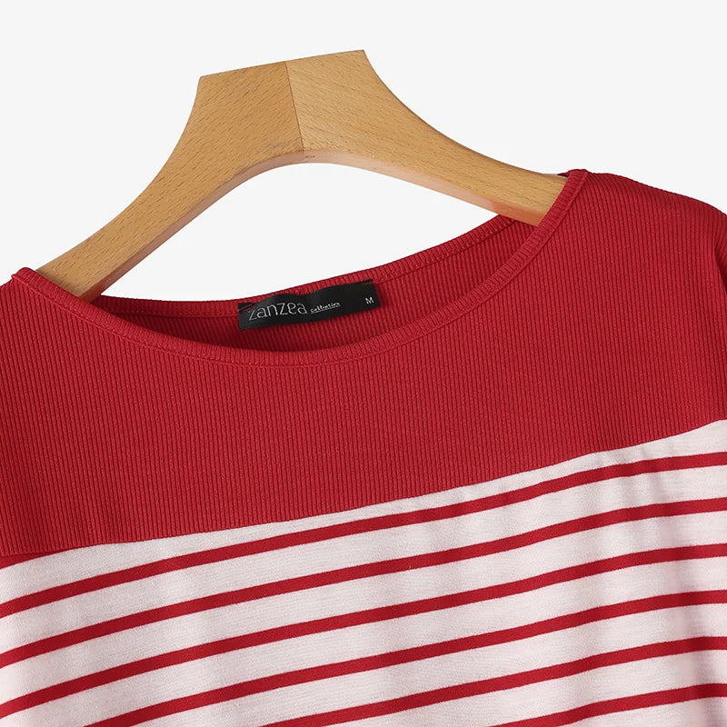 ZANZEA Elegant Striped Patchwork Blouse Women Half Sleeve Office Wear 2024 Summer T-shirt Fashion Loose Casual O-neck Tunic Tops