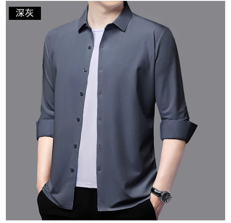RBB Men’s Premium Ultra-Stretch Long Sleeve Shirt – Silky Formal & Casual Wear