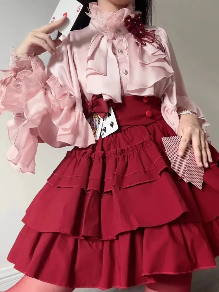 Japanese Kawaii Girl Sweet Cute Lolita Lantern Sleeve Shirt Summer Y2k Aesthetic Lace Patchwork Blouse Top Women JK Loose Blusas