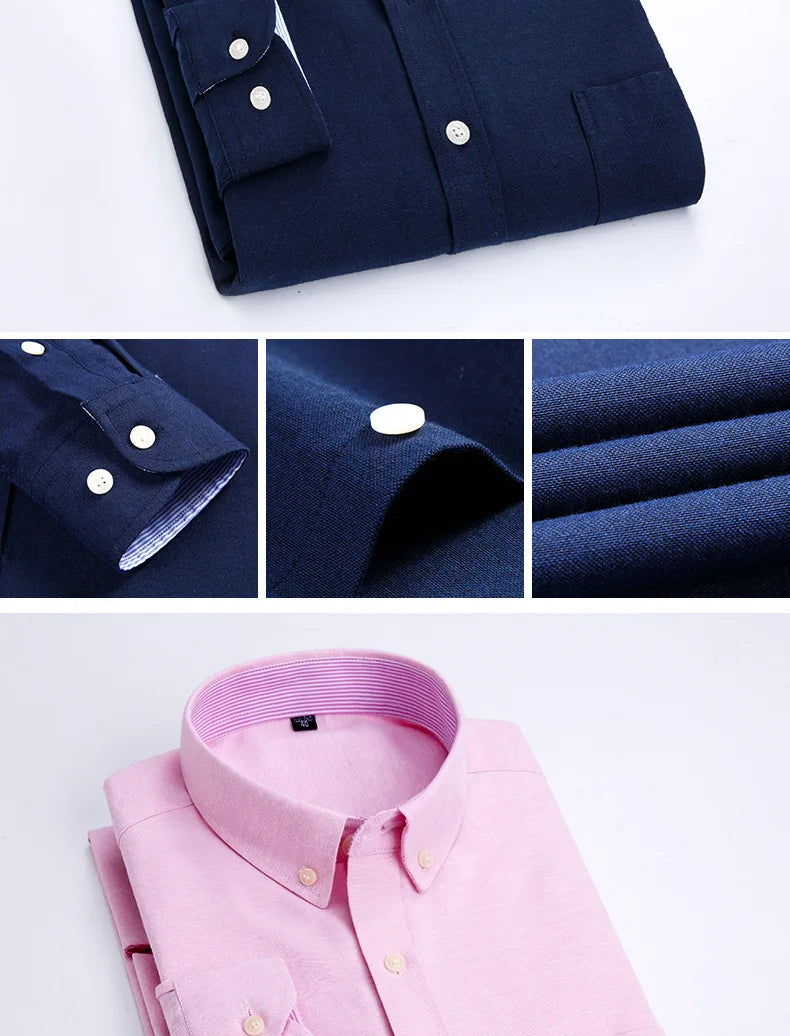 RBB Men's Oxford Long Sleeve Shirt – Slim Fit, Wrinkle-Free Casual Workwear for All Seasons