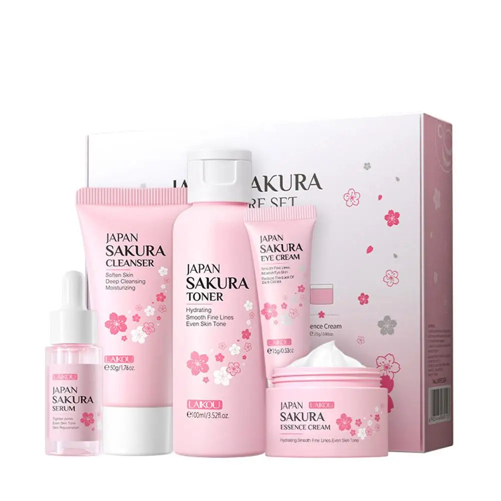 Sakura Skincare Set – 3/5-Piece Face Care Kit with Toner, Serum, Cream & More