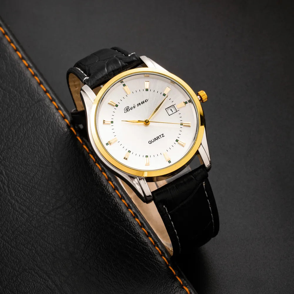 RBB Men’s Luxury Quartz Watch – Fashion Casual Leather Strap with Calendar