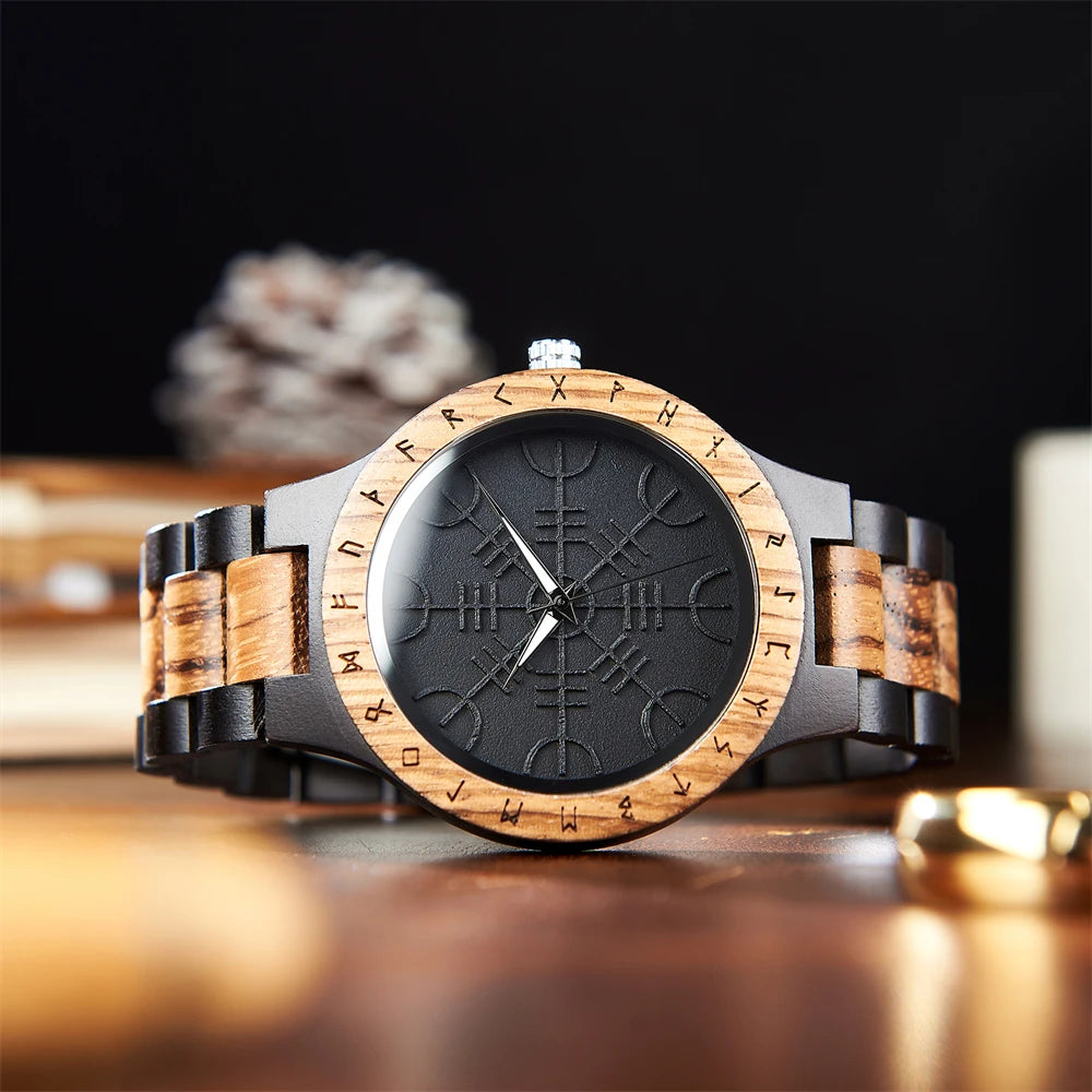 RBB Viking Wooden Wristwatch for Men – Vintage Style with Quartz Movement | Customizable