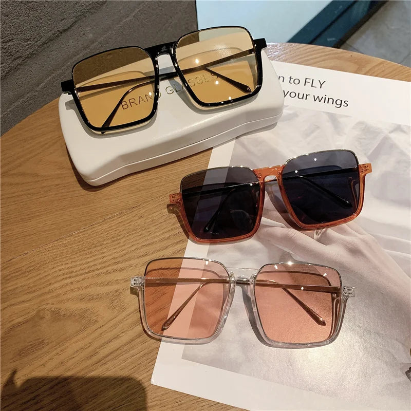 RBB 2024 Vintage Women's Fashion Sunglasses – Luxury Metal Square Frame with UV400 Pink Gradient Lenses