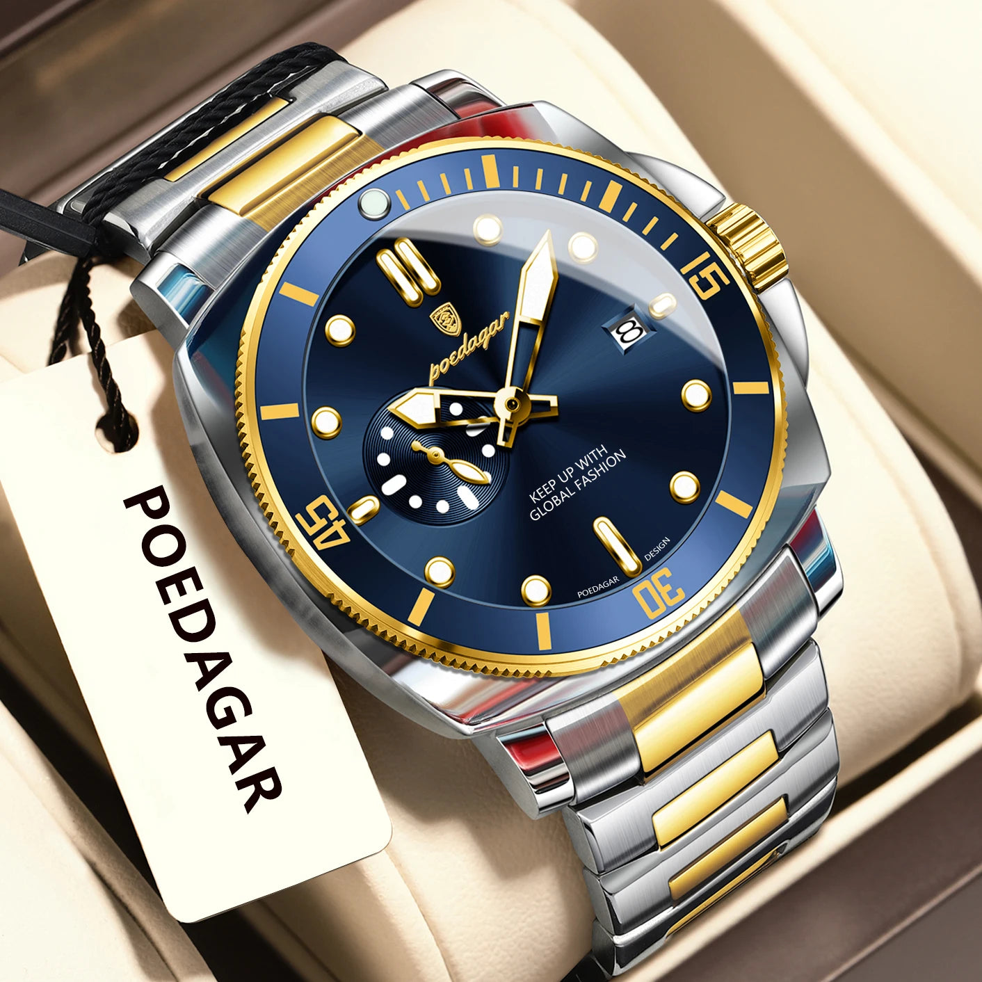 RBB Luxury Men's Quartz Watch – Stainless Steel, Waterproof, Luminous, Date Display, Business Style