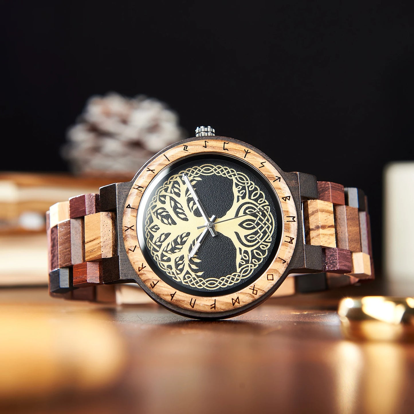 RBB Viking Wooden Wristwatch for Men – Vintage Style with Quartz Movement | Customizable