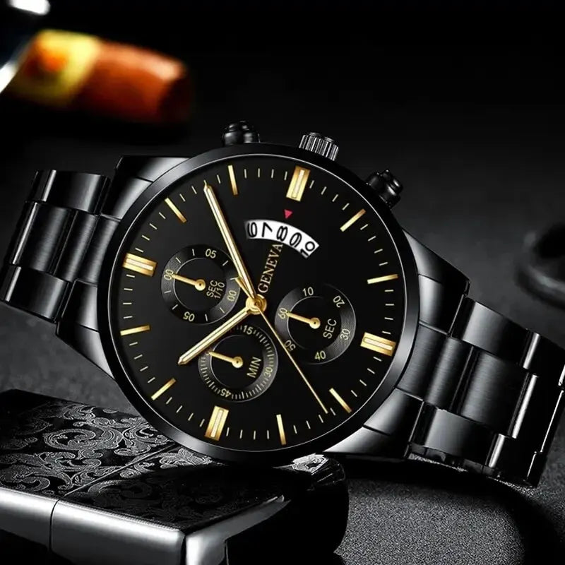 RBB Fashion Men's Stainless Steel Watch – Luxury Quartz Business Wristwatch with Calendar