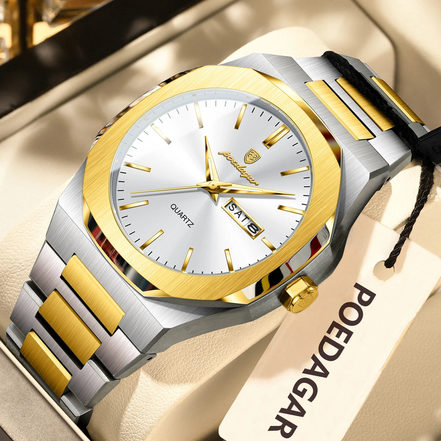 RBB Men’s Fashion Quartz Watch – Waterproof Luminous Stainless Steel with Date & Week Display