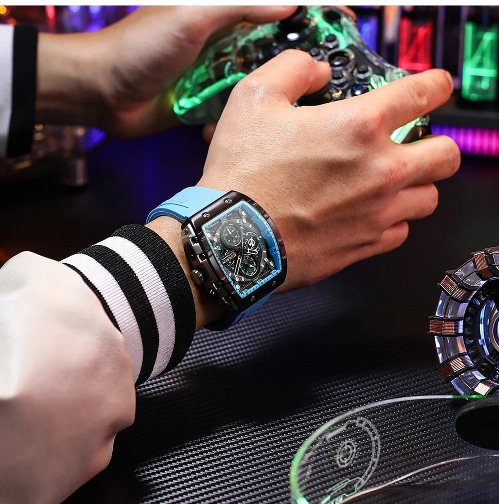 RBB Men's Luxury Square Chronograph Watch – Waterproof, Luminous, Date Display