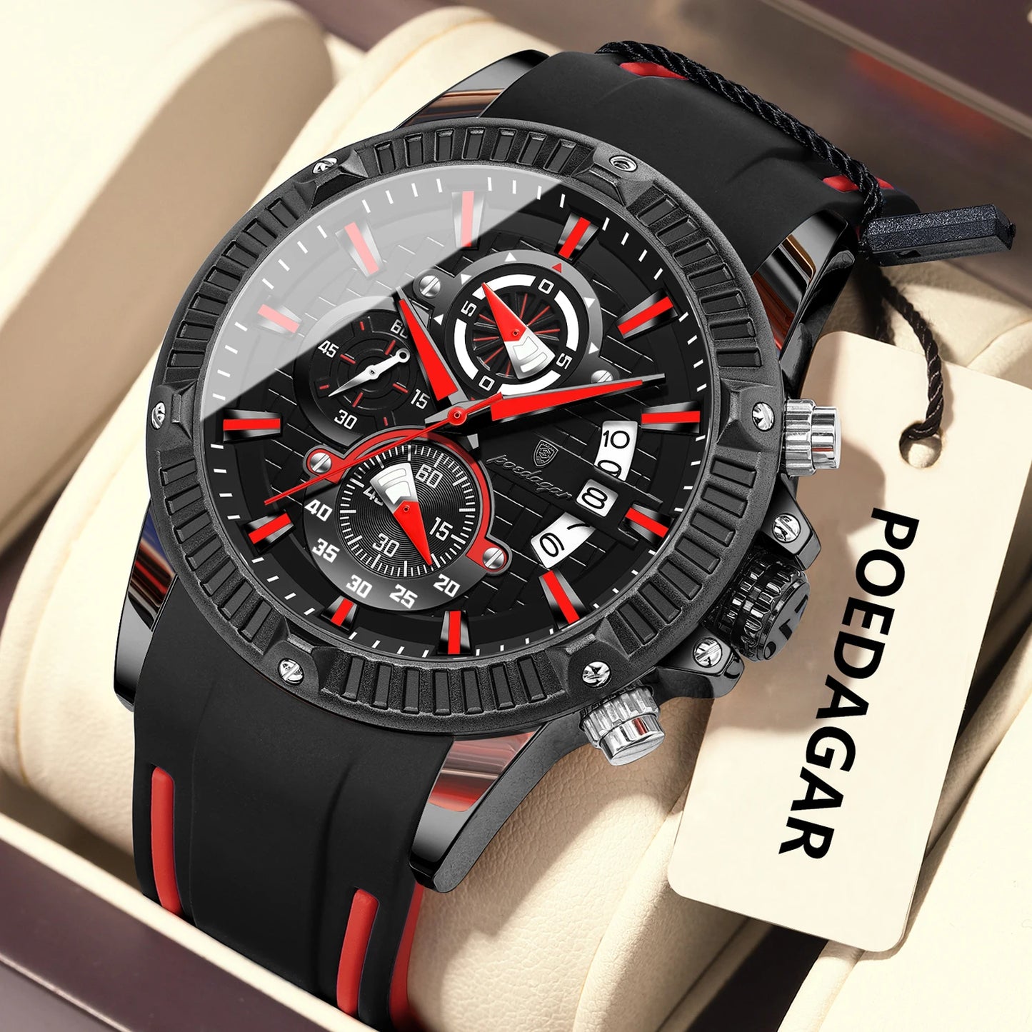 RBB Men's Sport Chronograph Watch – Silicone Strap, Waterproof, Luminous, Date Display
