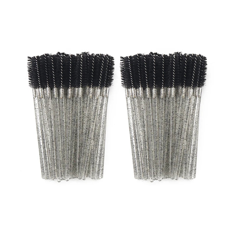 50Pcs Disposable Eyelash & Eyebrow Brushes – Soft Crystal Head Mascara Wands