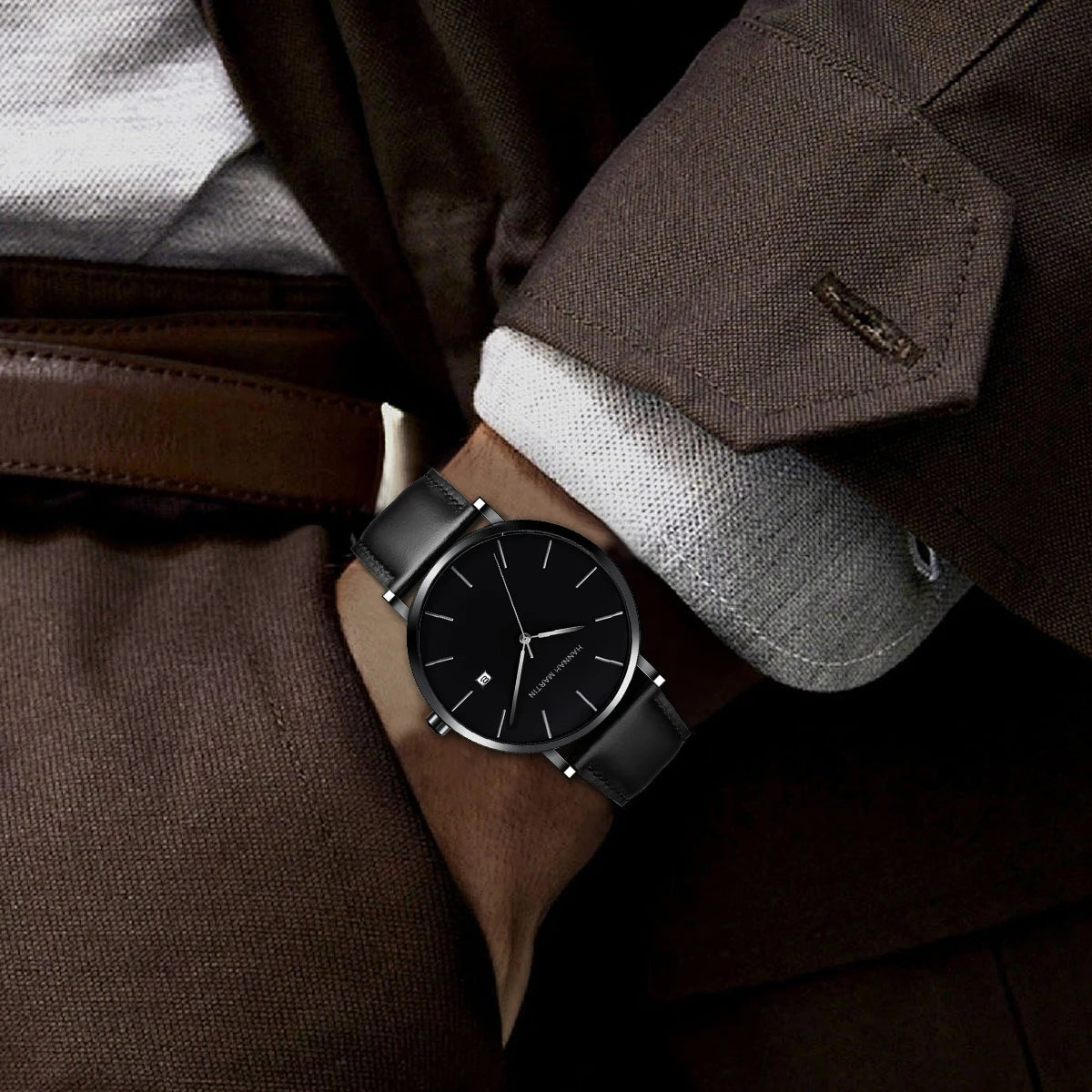 RBB Classic Bauhaus Men's Ultra-Thin Quartz Watch – Dark Blue Dial, Stainless Steel, Waterproof, Calendar Function