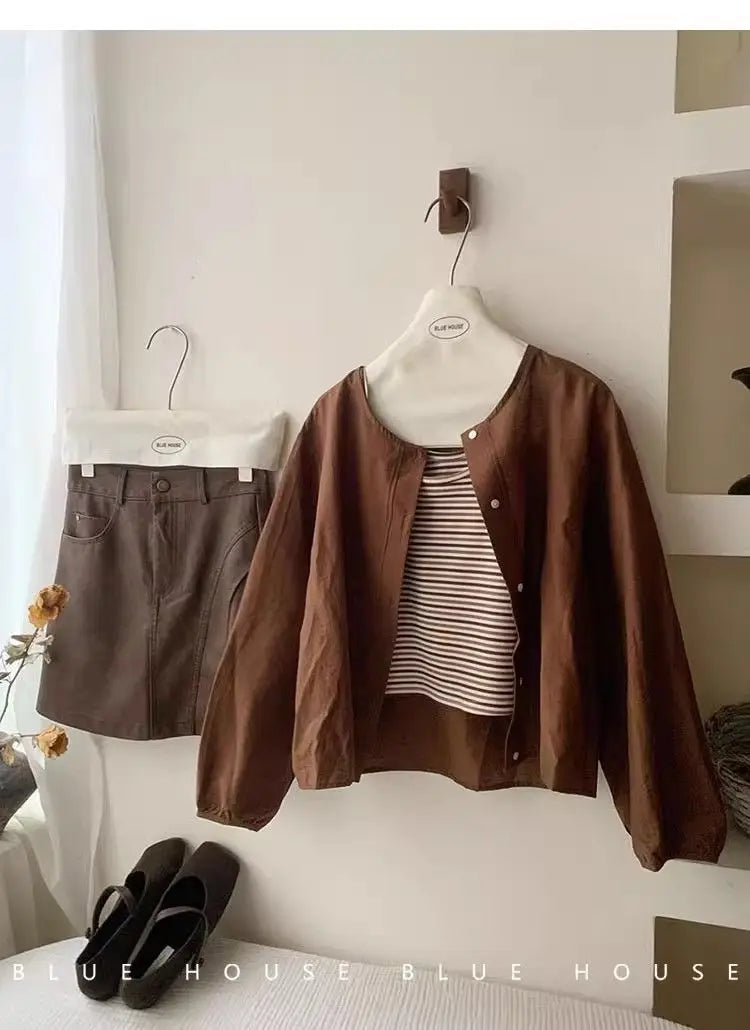Fall Korean Sle Casual Long Sve irt Women's Versatile Artistic Outerwear round Ne Top Coat Women Loose Fit Commute S...