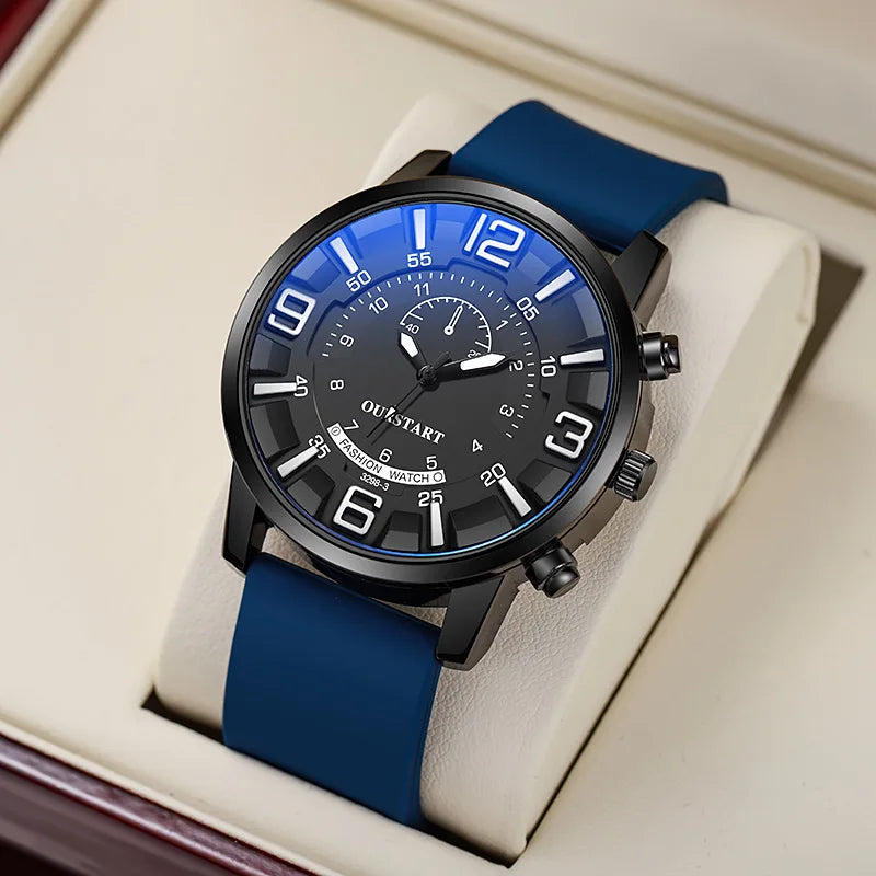 RBB Men’s Digital Quartz Watch – Blue Glass, Silicone Strap