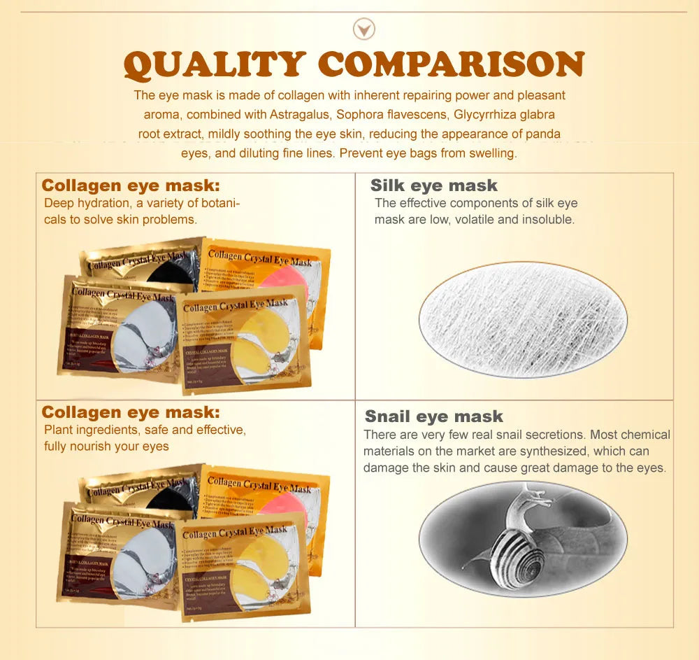 20Pcs (10 Pairs) Gold Collagen Crystal Eye Masks – Firming, Moisturizing & Nourishing Eye Patches for Skincare