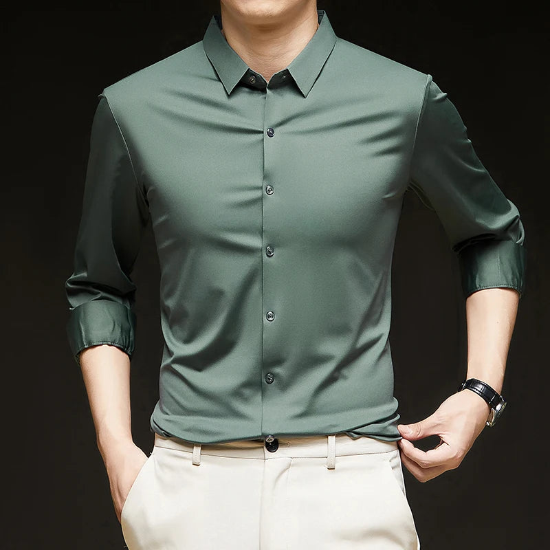 RBB Men’s Premium Ultra-Stretch Long Sleeve Shirt – Silky Formal & Casual Wear