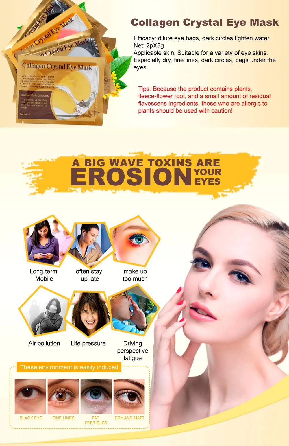 20Pcs (10 Pairs) Gold Collagen Crystal Eye Masks – Firming, Moisturizing & Nourishing Eye Patches for Skincare