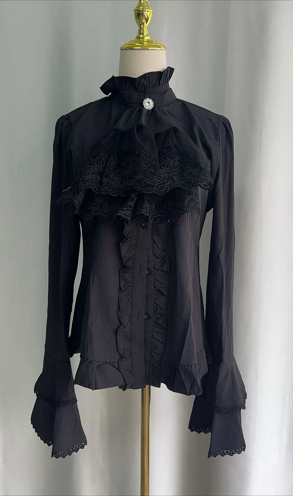 2025 New American Retro Pleated Shirts Women Spring Black Bottoming Blusas De Mujer Slim Fit Flare Sleeve Gothic Blouses