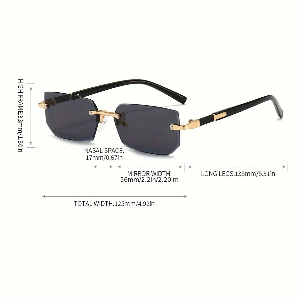 RBB Rimless Rectangle Sunglasses – Unisex Small Square Fashion Shades for Beach, Vacation & Travel