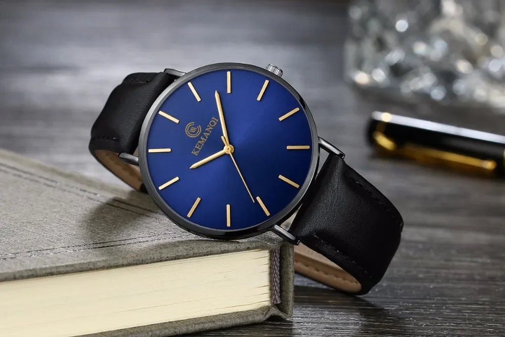 RBB Ultra-Thin Men's Quartz Watch – Minimalist Design, Leather Strap, Business Casual Style
