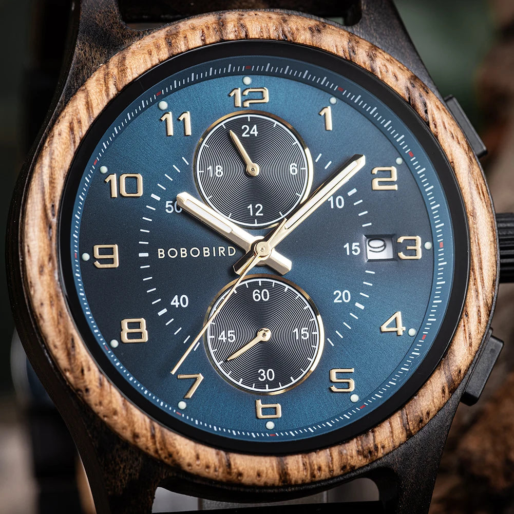 RBB Wooden Chronograph Watch for Men – Luminous Hands, Natural Wood Design, Anniversary Gift