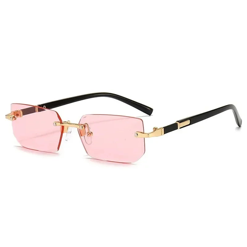 RBB Rimless Rectangle Sunglasses – Unisex Fashion Small Square Shades