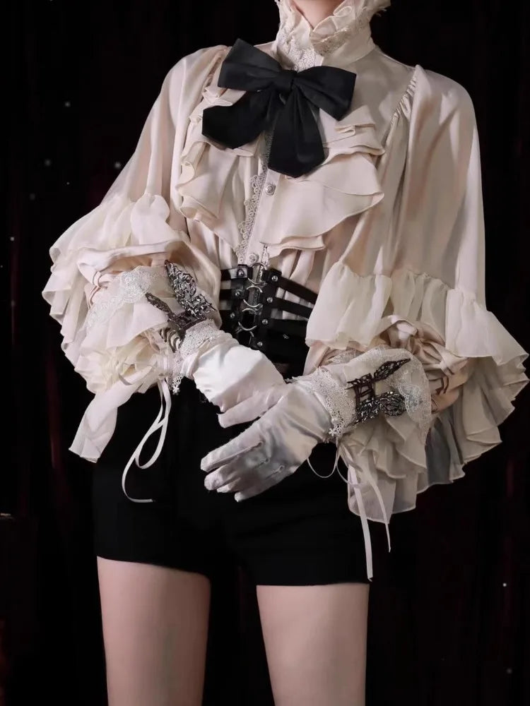 Japanese Kawaii Girl Sweet Cute Lolita Lantern Sleeve Shirt Summer Y2k Aesthetic Lace Patchwork Blouse Top Women JK Loose Blusas