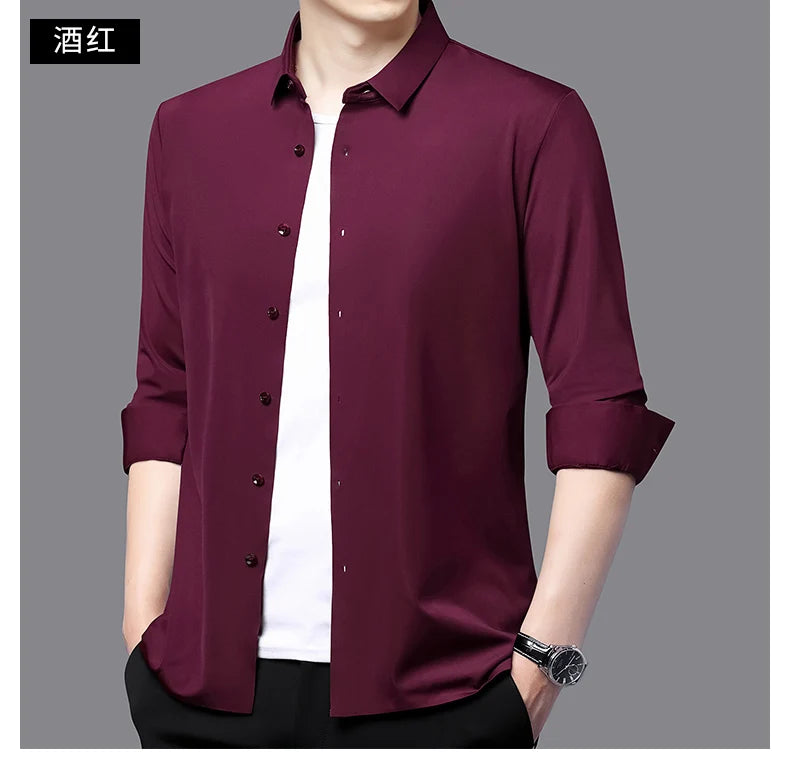 RBB Men’s Premium Ultra-Stretch Long Sleeve Shirt – Silky Formal & Casual Wear