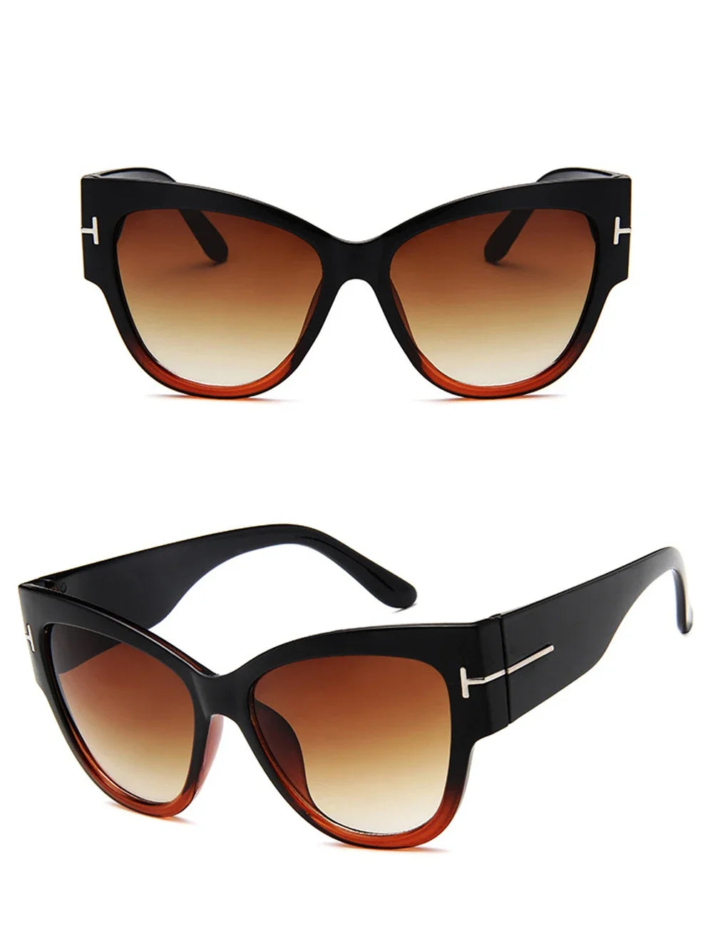 RBB Luxury Black Cat Eye Oversized Sunglasses for Women – 2024 Designer Gradient Shades