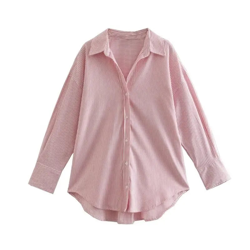 RBB Women's Multicolor Oversized Shirt – Long Sleeve Button-Up Streetwear Blouse (Summer Collection)