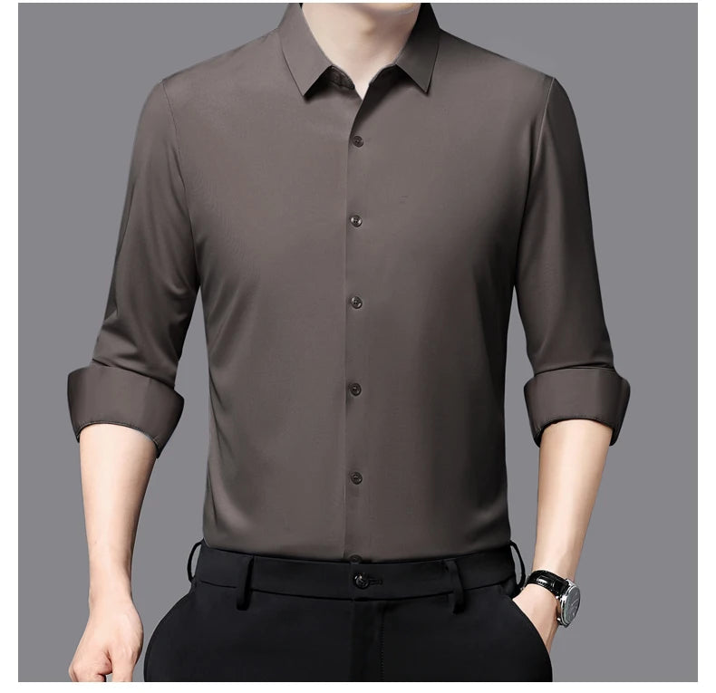 RBB Men’s Premium Ultra-Stretch Long Sleeve Shirt – Silky Formal & Casual Wear