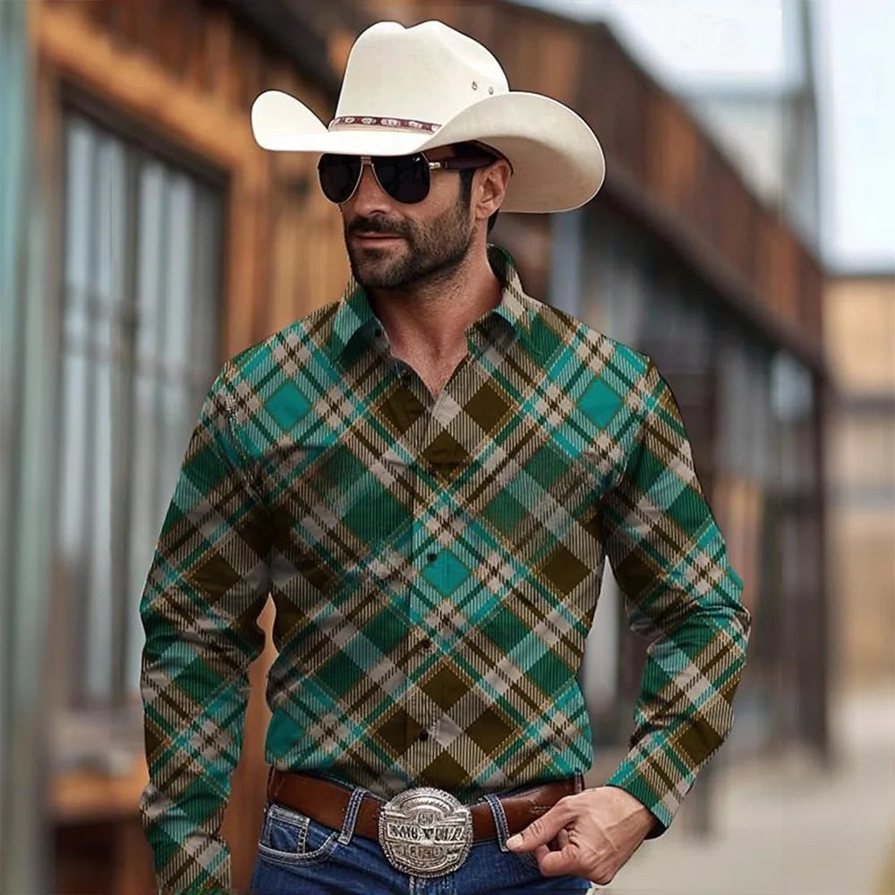 RBB Men’s Yellowstone Western Denim Shirt – Two-Tone Patchwork, Casual Long Sleeve