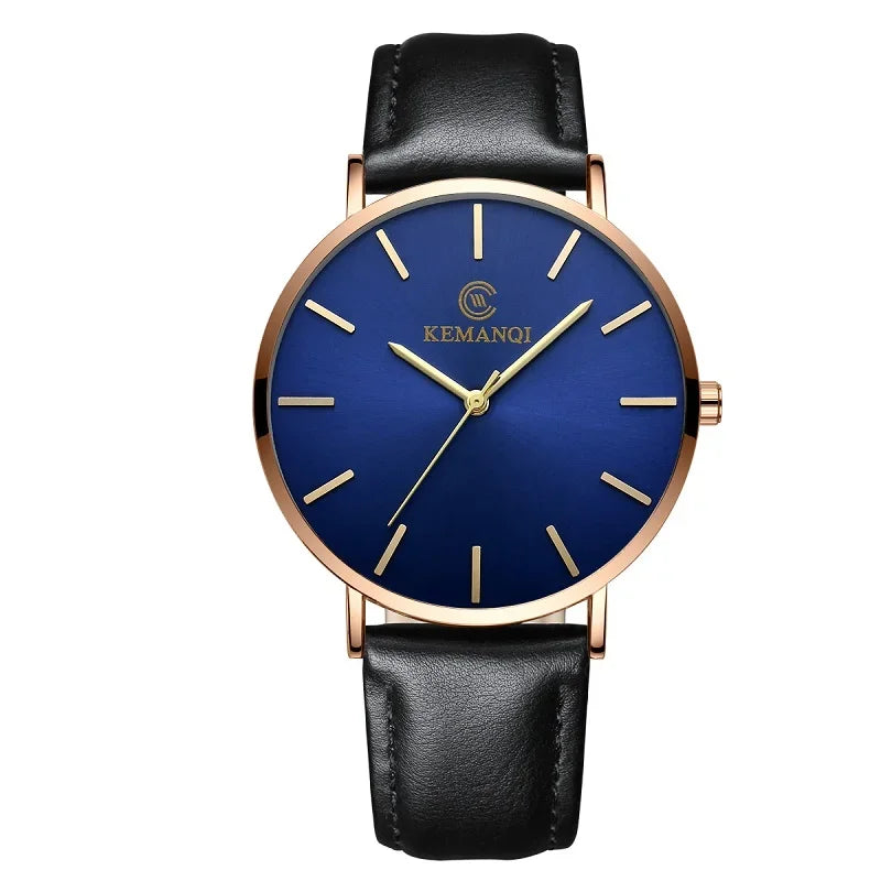 RBB Ultra-Thin Men's Quartz Watch – Minimalist Design, Leather Strap, Business Casual Style