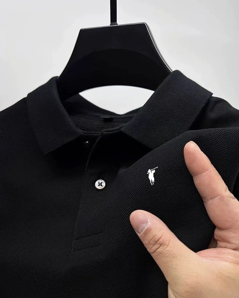 RBB 2025 Men’s Luxury Polo Shirt – Exquisite Horse Print, Short Sleeve, High-End Designer Summer Menswear