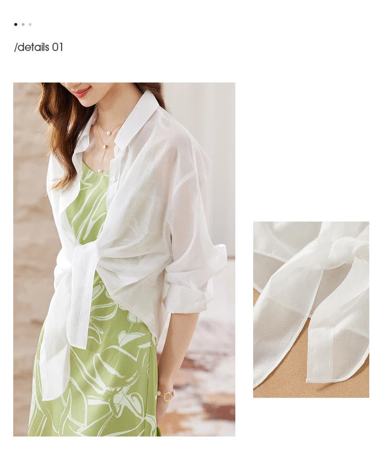 SENTUBILA Sheer Knot Shirts Women 2025 Elegant Casuals Long Drop Sleeve Button Up Shirts & Blouses Female Clothes 132C48674
